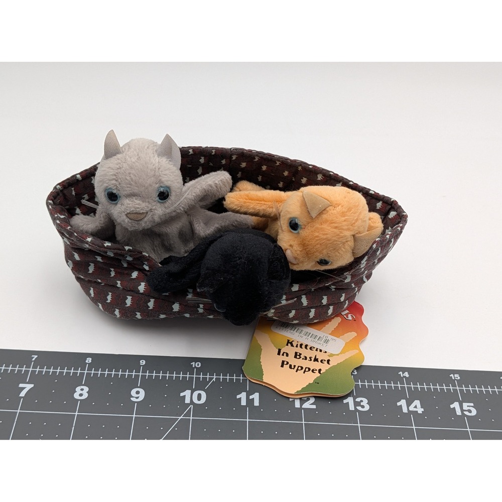 Folkmanis Kittens‎ in Basket Finger Puppet Plush Stuffed Animal Toy